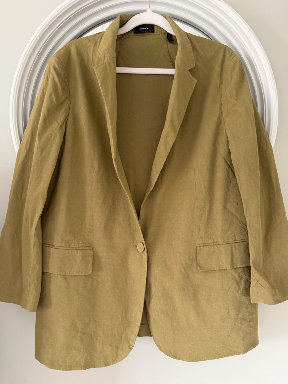 Theory Premium Single-Button Linen Blazer - Olive Green / Chartreuse